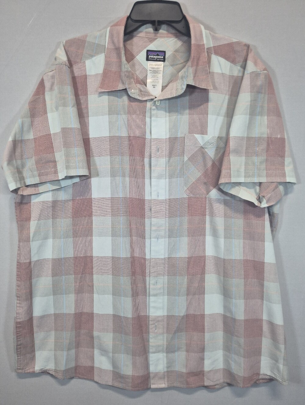 Patagonia Organic Cotton Plaid Button Up Shirt Men's XXL Short Sleeve